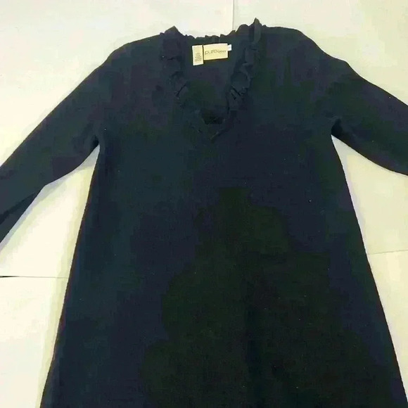 Pure DKNY, black 100%Wool, long sleeve dress, Size Small, ruffled V neck collar​ - Picture 1 of 6